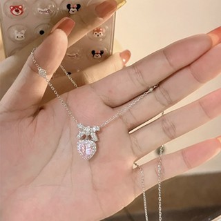 New Crystal Rhinestone Heart Bowknot Necklace for Ladies