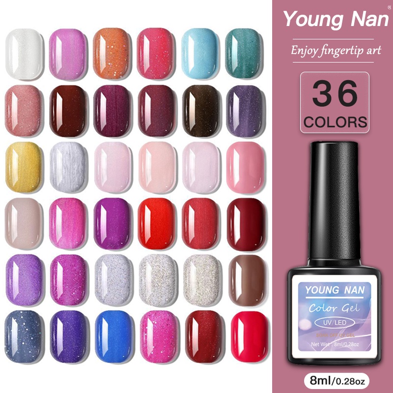 Young NAN ยาทาเล็บเจล สีนู้ด ชมพู ม่วง ติดทนนาน 8 มล.