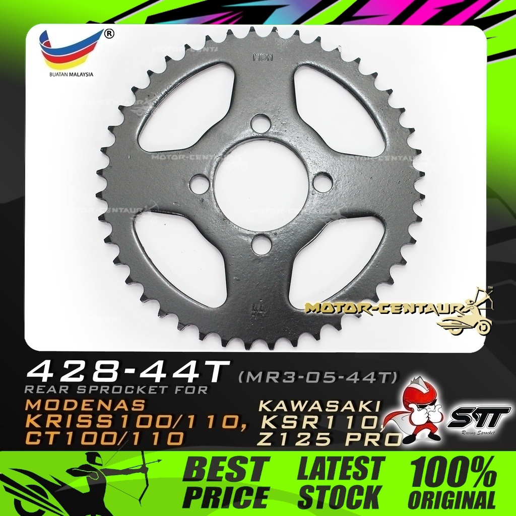 GEGANCU BELAKANG STT STEEL REAR SPROCKET (MR3-05-44T) 428-44T สําหรับ MODENAS KRISS 100/110/120/MR1,