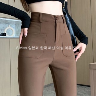 Lace-up trousers, leggings, trousers, womens high-waisted trousers, tall casual mopping horseshoe trousers