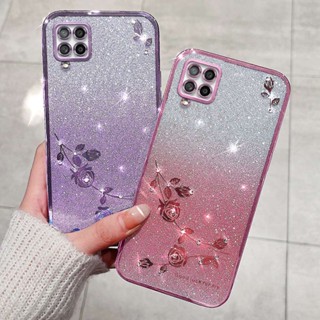 เคสโทรศัพท์ซิลิโคน TPU ใส แบบนิ่ม ลายดอกกุหลาบ ประดับเพชรเทียม สําหรับ Samsung Galaxy A42 5G