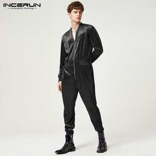 Incerun Velour ชุดจั๊มสูทลําลอง