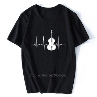 [S-5XL] เสื้อยืดแขนสั้น ผ้าฝ้าย พิมพ์ลายเครื่องดนตรีแจ๊ส หัวใจ เบสคู่ สไตล์ฮาราจูกุ แฟชั่นสําหรับผู้ชาย และผู้หญิง