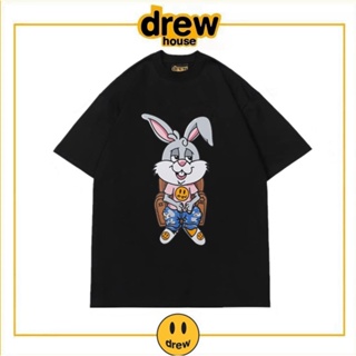 พร้อมส่ง เสื้อยืดลําลอง แขนสั้น คอกลม พิมพ์ลายกระต่าย DREW ทรงหลวม สําหรับผู้ชาย และผู้หญิง