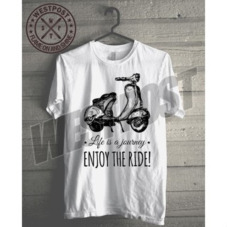 ขายเสื้อยืด พิมพ์ลาย Vespa LIFE DISTRO IS A JOURNEY ENJOY THE RIDE MANIA สําหรับผู้ชาย（S-5XL）