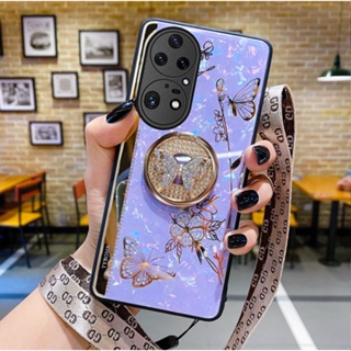 เคสโทรศัพท์มือถือ ลายผีเสื้อ พร้อมสายคล้อง สําหรับ Huawei P50 P50 Pro P40 P40 Pro