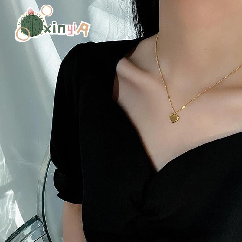 【XINYIA】24k สร้อยคอโซ่ ซาอุดิโกลด์ จี้รูปหัวใจ หรูหรา กระดูกไหปลาร้าโซ่บาง สําหรับผู้หญิง เรียบง่ายและหลากหลาย ของขวัญออกเดท