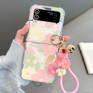 เคสโทรศัพท์มือถือ แบบฝาพับ ลายดอกไม้ พร้อมสายโซ่คล้อง สําหรับ Samsung Galaxy Z Flip 3 Z Flip 5G Z Plip 3 Z Flip 4