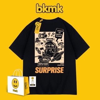 Bkmk เสื้อยืดแขนสั้น ผ้าฝ้าย ทรงหลวม พิมพ์ลายตัวอักษร แนวสตรีท แฟชั่นฤดูร้อน สําหรับผู้ชาย