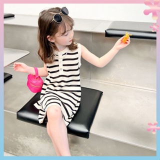 Cotton childrens baby girls small and medium-sized childrens 2023 Summer new striped tie-dye quick-drying breathable mid-length vest skirt