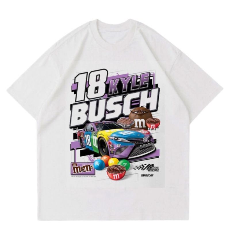 KAOS VINTAGE NASCAR RUMBLE WHITE | T-SHIRT KYLE BUSCH M&M RACING CAR | KAOS MOBIL BALAP NASCAR