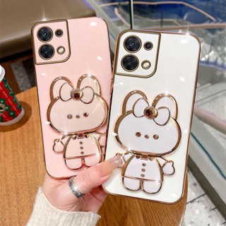 เคสโทรศัพท์ซิลิโคน แบบนิ่ม ลายการ์ตูนกระต่าย 3D มีกระจกแต่งหน้า สําหรับ OPPO Reno 7 Pro Reno 8 Pro Reno 7Z Reno 8T