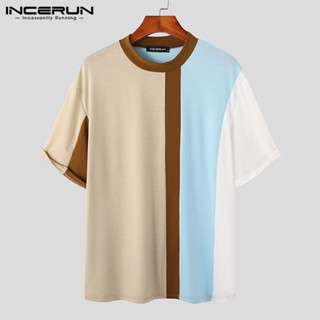 Incerun เสื้อเชิ้ต แขนสั้น สีตัดกัน