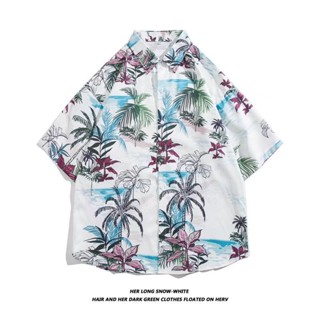 เสื้อเชิ้ตฮาวาย เสื้อHawaiiสไตล์เกาหลี เสื้อเชิ้ตแขนสั้นเสื้อสงกรานต์ ใส่ได้ทั้งชาย-หญิง Hawaii 100 แบบ ขนาด: M L XL 2XL 3XL รุ่น 2112