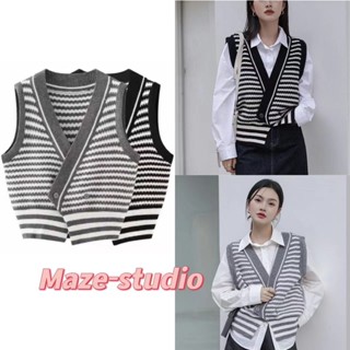 &gt;&gt;Maze&lt;&lt;พร้อมส่งเสื้อกั้กไหมพรหมลายขวางลุคคุณหนูสุดๆ(10033)