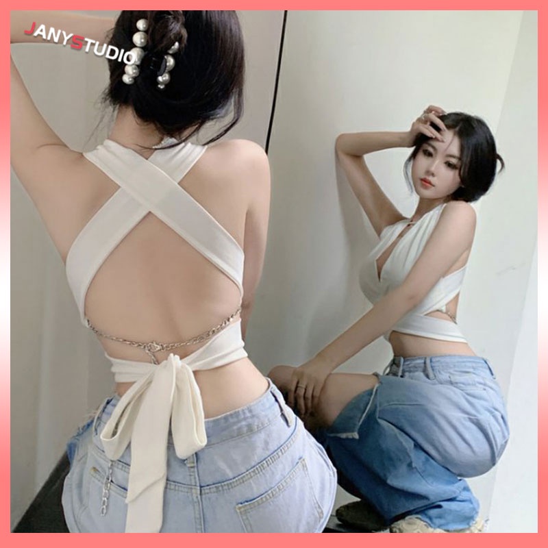 ใหม่พร้อมส่ง เสื้อครอปตัวสั้นเซ็กซี่ เสื้อผ้าต้อนรับหน้าร้อน ใส่สบายไม่อึดอัดตัว