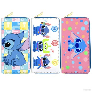 Gt2 กระเป๋าสตางค์ ใบยาว หนัง PU ลายการ์ตูน Stitch น่ารัก มีซิป ใส่บัตรได้หลายใบ แฟชั่น สําหรับนักเรียน