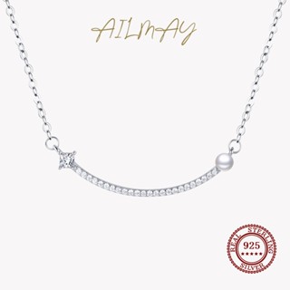Ailmay สร้อยคอเงินแท้ 925 จี้ไข่มุก หน้ายิ้ม นําโชค เครื่องประดับ สําหรับผู้หญิง ปาร์ตี้