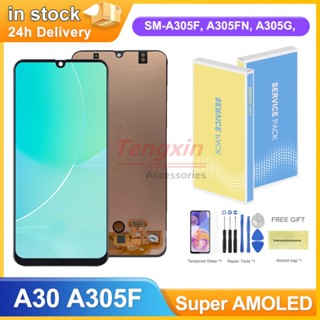 Super AMOLED A30 หน้าจอแสดงผล Lcd พร้อมลายนิ้วมือ สําหรับ Samsung Galaxy A30 A305 A305F