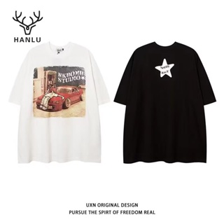 HANLU เสื้อยืดแฟชั่นชาย มาพร้อมกับตัวอักษรอังกฤษสวยๆ เนื้อผ้านุ่มสวมใส่สบย