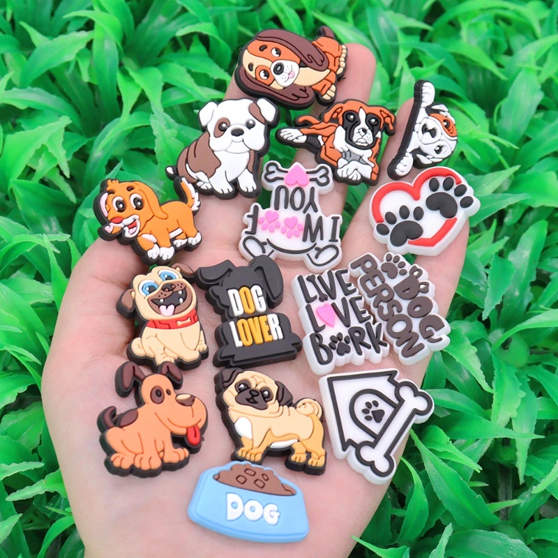 French Bulldog Jibitz croccs Shih Tzu Paw Jibits Charm Pin น่ารัก Pomeranian Dalmatian สุนัข Jibbits Crocks สําหรับผู้หญิงรองเท้า Acessies รองเท้า Charms Pins ตกแต่ง