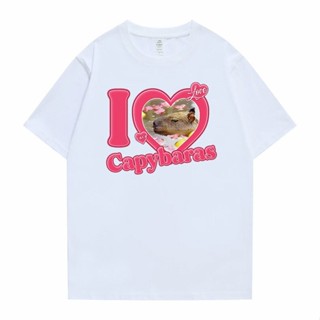 [S-5XL] เสื้อยืดลําลอง แขนสั้น คอกลม พิมพ์ลาย I Love Capybaras ทรงหลวม สไตล์ฮิปฮอป แฟชั่นสําหรับผู้ชาย และผู้หญิง