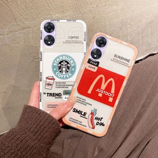 ใหม่ พร้อมส่ง เคสโทรศัพท์มือถือ ซิลิโคนนิ่ม ใส ลายสัญลักษณ์ McDonalds Starbuck สําหรับ OPPO A38 4G A384G 2023