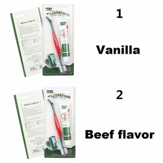  Pet Toothpaste Toothbrush Set Beef Flavor/Vanilla Flavor Toothpaste Double End Toothbrush 360 ° Comprehensive Cleaning