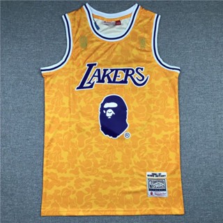 เสื้อกีฬาบาสเก็ตบอล ปักลาย NBA Monkey Lakers 23 สีเหลือง แฟชั่นฤดูร้อน สไตล์คลาสสิก สําหรับผู้ชาย 497535