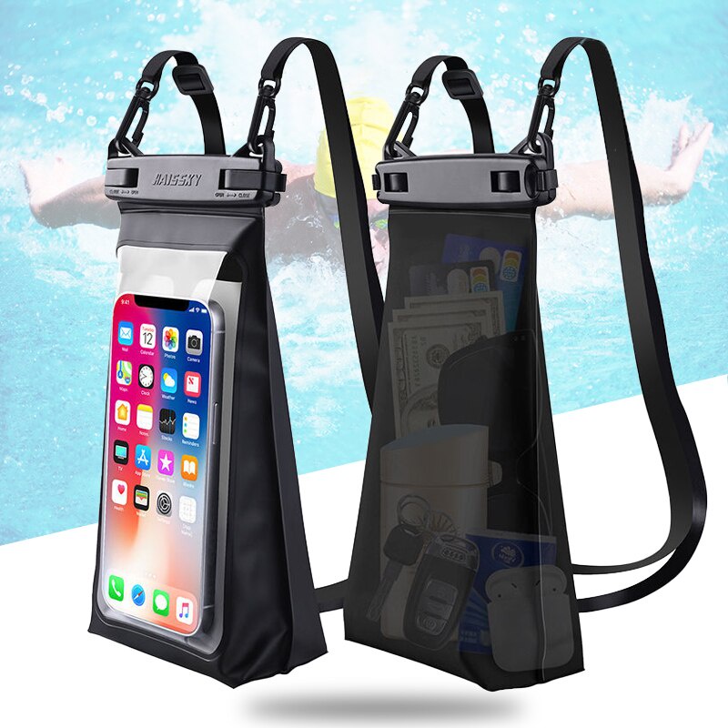 กระเป๋าใส่โทรศัพท์มือถือ หน้าจอสัมผัส 3 มิติ กันน้ํา สีโปร่งใส สําหรับว่ายน้ํา พายเรือ กีฬาทางน้ํา B