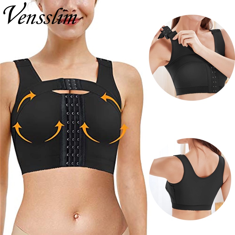 Vensslim ผู้หญิง หลังผ่าตัด ชุดชั้นใน ปิดด้านหน้า บีบอัด กระชับสัดส่วน ดันทรง ท่าทาง แก้ไข รูปร่าง พร้อมสายรัดพยุงหน้าอก