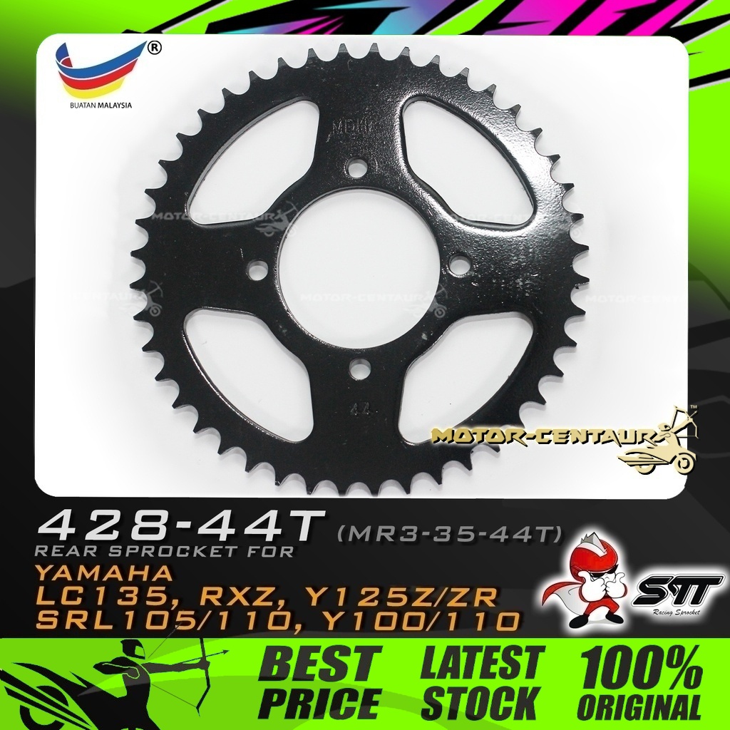 GEGANCU BELAKANG STT STEEL REAR SPROCKET (MR3-35-44T) RXZ-428-44T สําหรับ YAMAHA RXZ,Y125, Y100, LC1