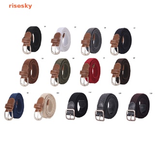 [risesky] เข็มขัดผ้าใบถัก หัวเข็มขัดโลหะ ยืดหยุ่น ไม่ต้องเจาะรู แฟชั่นสําหรับผู้ชาย และผู้หญิง 1 ชิ้น