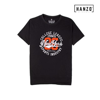 HANZO Men T-shirt Short Sleeve Graphic Tee Baju T-shirt Lelaki-COLLEGE-Black Orange/Navy/Purple/Light Yellow-92232#_01