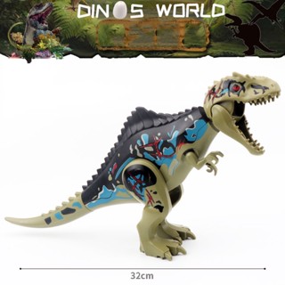 ของเล่นตัวต่อไดโนเสาร์ Jurassic World Giganotosaurus Brachiosaurus Spinosaurus Tyrannosaurus พลาสติก ขนาด 28 ซม. แบบสร้างสรรค์