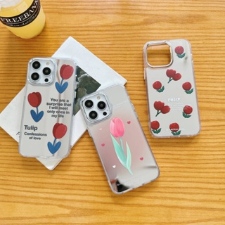 เคสโทรศัพท์มือถือแบบกระจกแข็ง ลายดอกทิวลิปส์ ทูย่า สําหรับ IPhone 11 12 12Pro 12ProMax 13 13Pro 13ProMax 14 14Pro 14ProMax