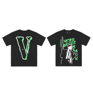 เสื้อยืดพิมพ์ลาย2023(เตรียมจัดส่ง) Vlone 2023 จำกัดตัวอักษรขนาดใหญ่ V Hip Hop แขนสั้นผู้ชายแฟชั่นแบรนด์สั้นแขนเสื้อยืดขา