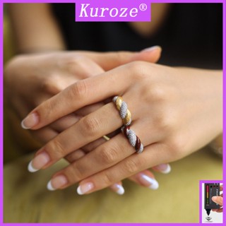 Kuroze แหวนเคลือบ ประดับเพชร สีขาว หรูหรา สไตล์เรโทร