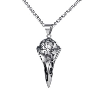 Vintage Viking Crow Skull Eagle Beak Pendant Necklace For Men Hip Street Unique Design Titanium Steel chain Jewelry Gift