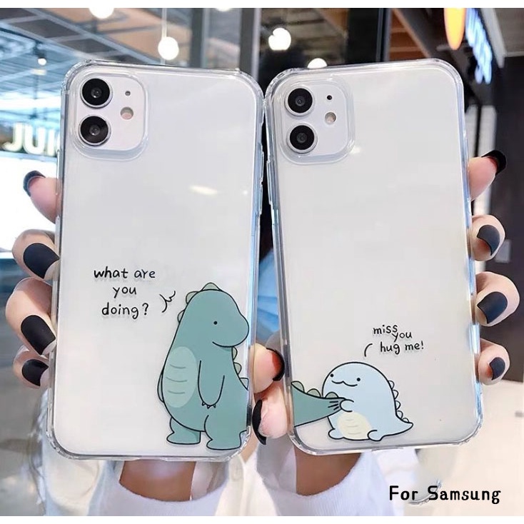 เคสโทรศัพท์มือถือแบบใส ลายไดโนเสาร์น่ารัก สีเขียว สําหรับ Samsung S22 S21 S20 S20 S21 S23 S24 Ultra Fe Plus couple case Fe S8 S7 S9