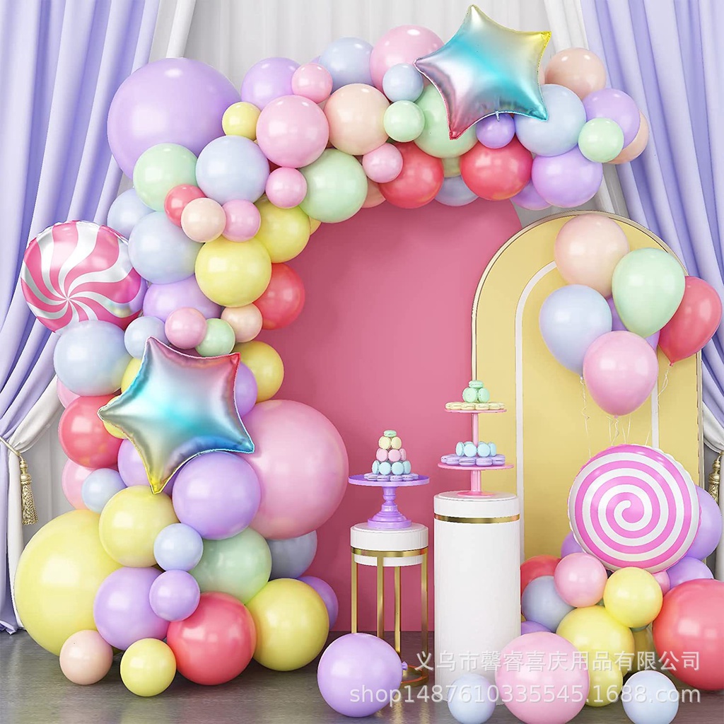 112 ชิ้นชุดบอลลูน Macaron สายรุ้งสีบอลลูน Garland Candy Pinwheel Theme Party Baby Shower งานแต่งงานวันเกิด