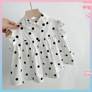 Korean style girls shirt summer thin baby polka dot top loose baby doll shirt Western style dress Western style female