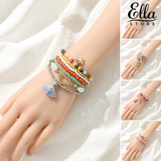 Ellastore123 กําไลข้อมือ ประดับลูกปัด หลายชั้น สไตล์โบฮีเมียน สําหรับผู้หญิง