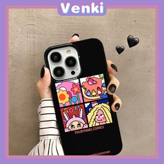 VENKI - เคสไอโฟน11 เคส iPhone Case Soft TPU เคสลูกอมสีดำเงาน่ารักสี่แผงการ์ตูนกล้องป้องกันกันกระแทกสำหรับ iPhone 14 13 12 11 Pro Max 7 8 Plus X XR