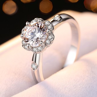 Moissanite แหวนหมั้น รูปดอกไม้ 16 หัวใจ 16 ลูกศร 6.50 มม. (น้ําหนัก 0.86CT เพชร 1.00CT) สีเงินบริสุทธิ์