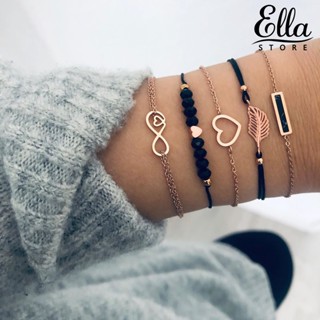 Ellastore123 สร้อยข้อมือโซ่ ลูกปัด ทรงเรขาคณิต หลายชั้น แฮนด์เมด เครื่องประดับแฟชั่น 5 ชิ้น ต่อชุด