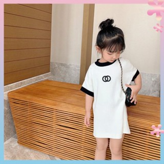 Cotton childrens baby girl childrens 2023 Summer new cartoon print quick-drying breathable mid-length T-shirt skirt