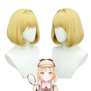 Misscoo Hololive VTuber Watson Amelia วิกผมคอสเพลย์ EN Watsons Short ผมสังเคราะห์ ทนความร้อน สีทอง