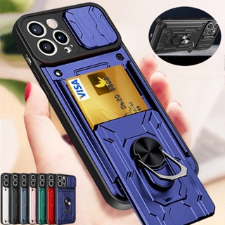 Luxury Shockproof Armor Case Compatible with iPhone 11 Pro Max X Xs Max Xr SE 6 6S 7 8 Plus 7p 6sPlus Rotation Metal Ring Stand And Card Slot Back Cover