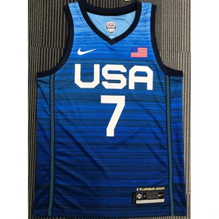 เสื้อกีฬาแขนสั้น ลายทีม DURANT jersey 7# เสื้อกีฬาบาสเก็ตบอล แขนกุด ลายทีม Tokyo Olympics USA Durant สีฟ้า และสีขาว 2021